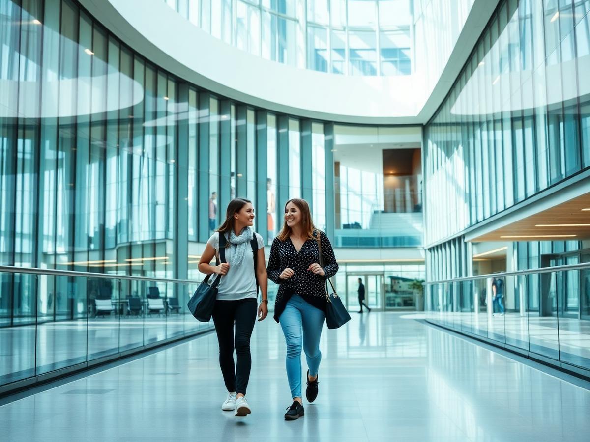 Students walking through a university building